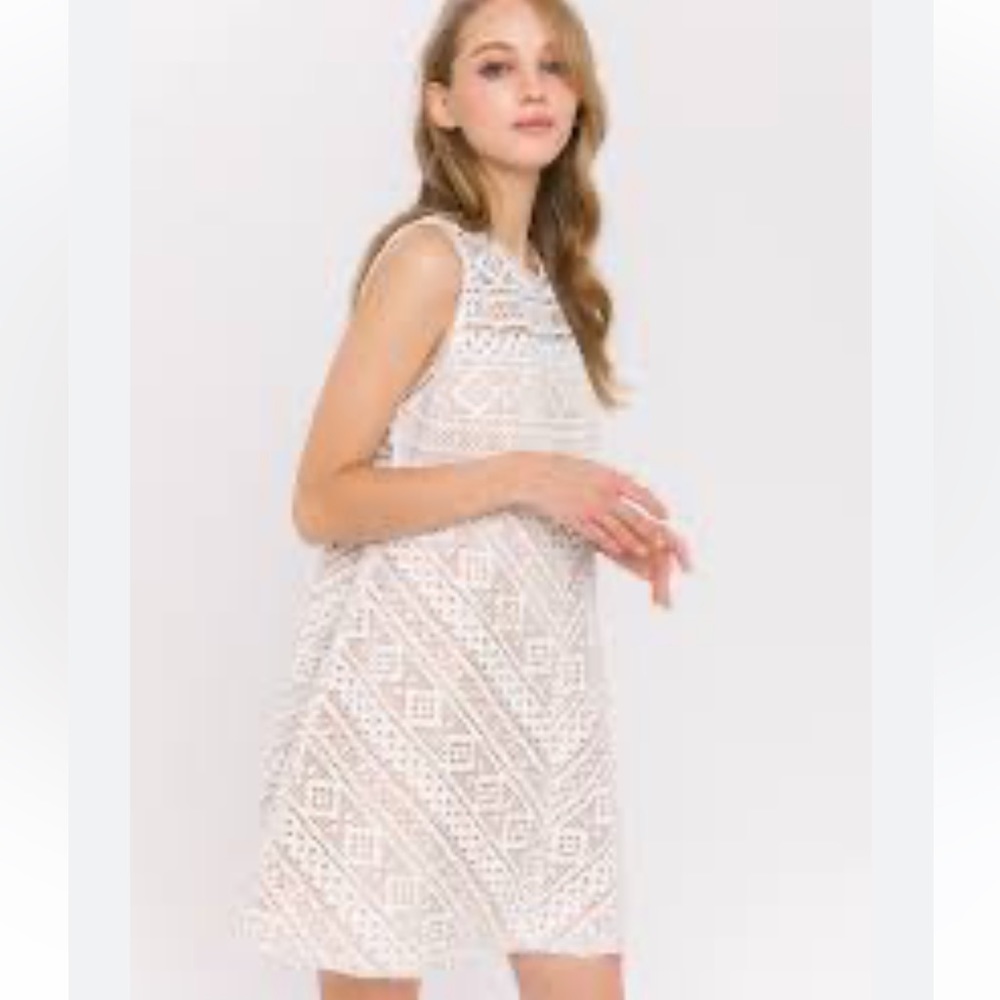 End Les rose white eyelet mini dress size large crochet leyelet